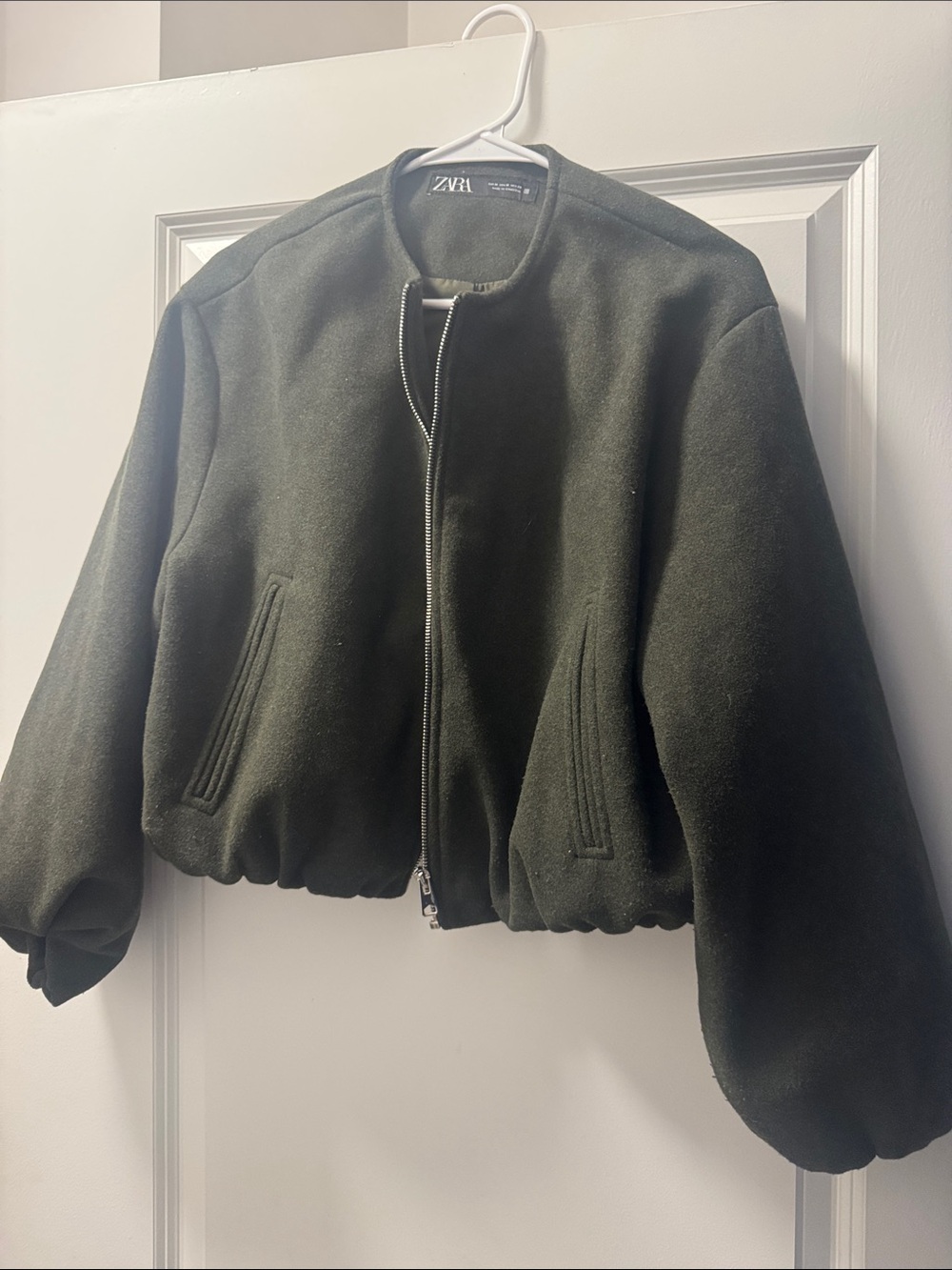 Zara Dark Olive Cropped Zip Bomber Jacket - Picture 2 of 2
